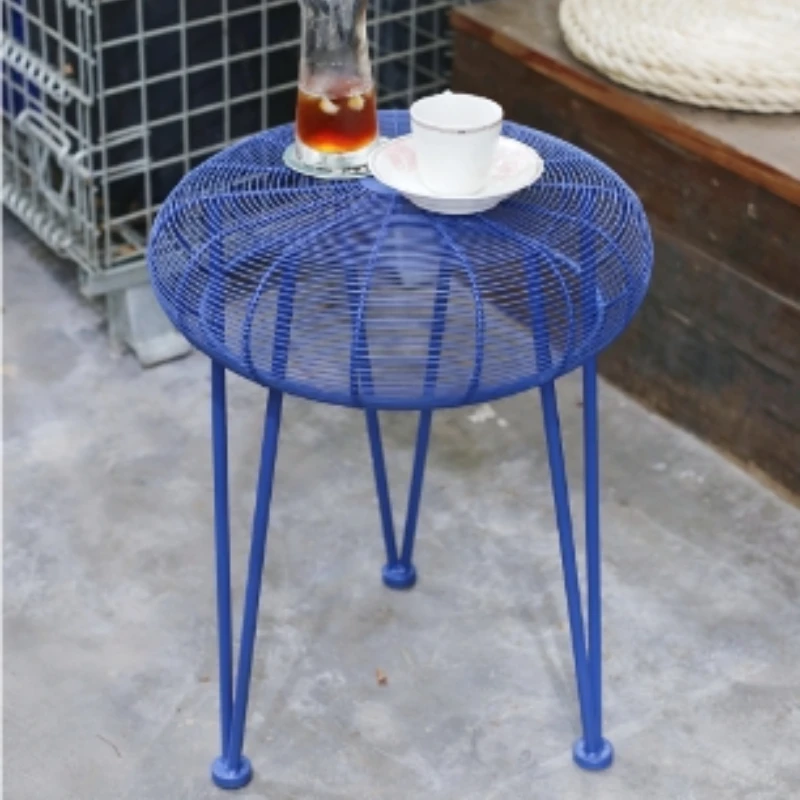 

Klein Blue Fan Side Table, Nordic Modern Metal Stool, Living Room Sofa Corner Art Table, Designer Minimalist Accent Table