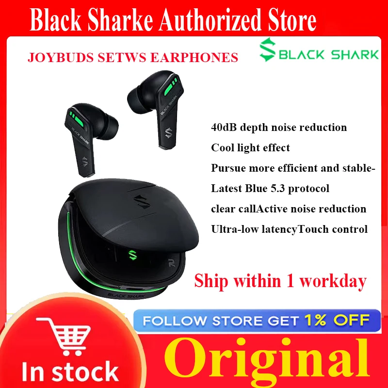 Global Version Black Shark Newest Version Youth JoyBuds TWS Earphone Ultra-low latency 14.2mm Driver Bluetooth Gaming Earbuds