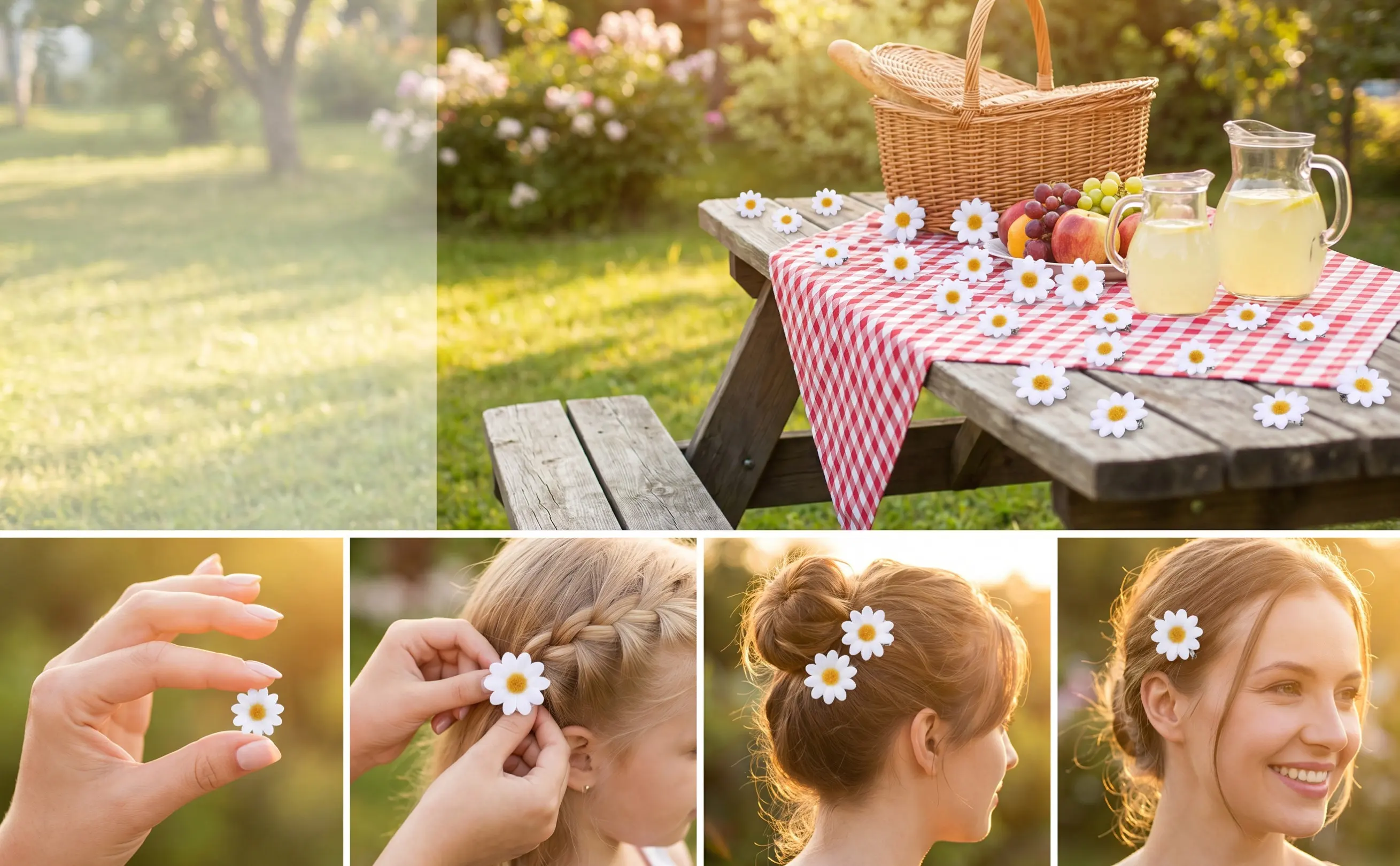 12Pcs Daisy Hair Clips White Simulation Flower Barrettes Good Grip Hairpins for Women Girls Wedding Party Daily Life Accessories