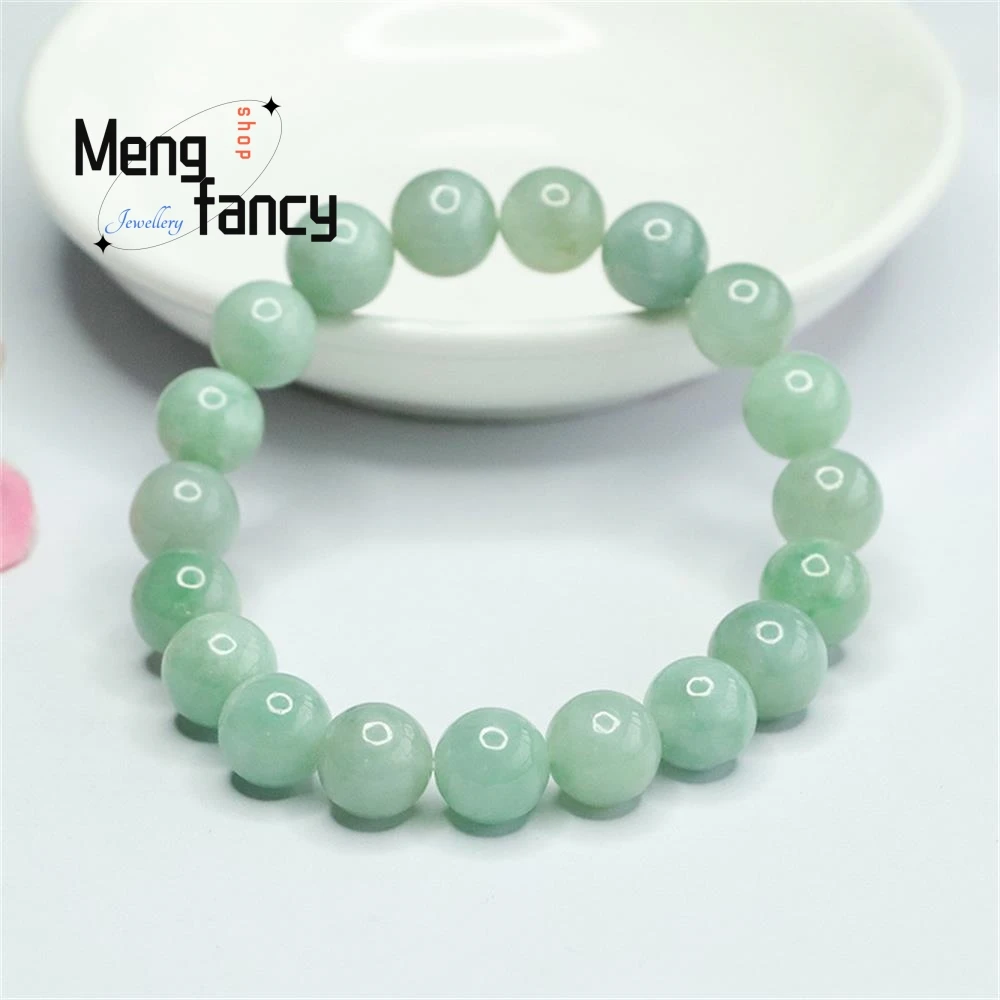 Natural A-goods Jadeite Full Green Jade Round Bead Bracelet Exquisite Elegant Simple High-grade Luxury Quality Fashion Jewelry