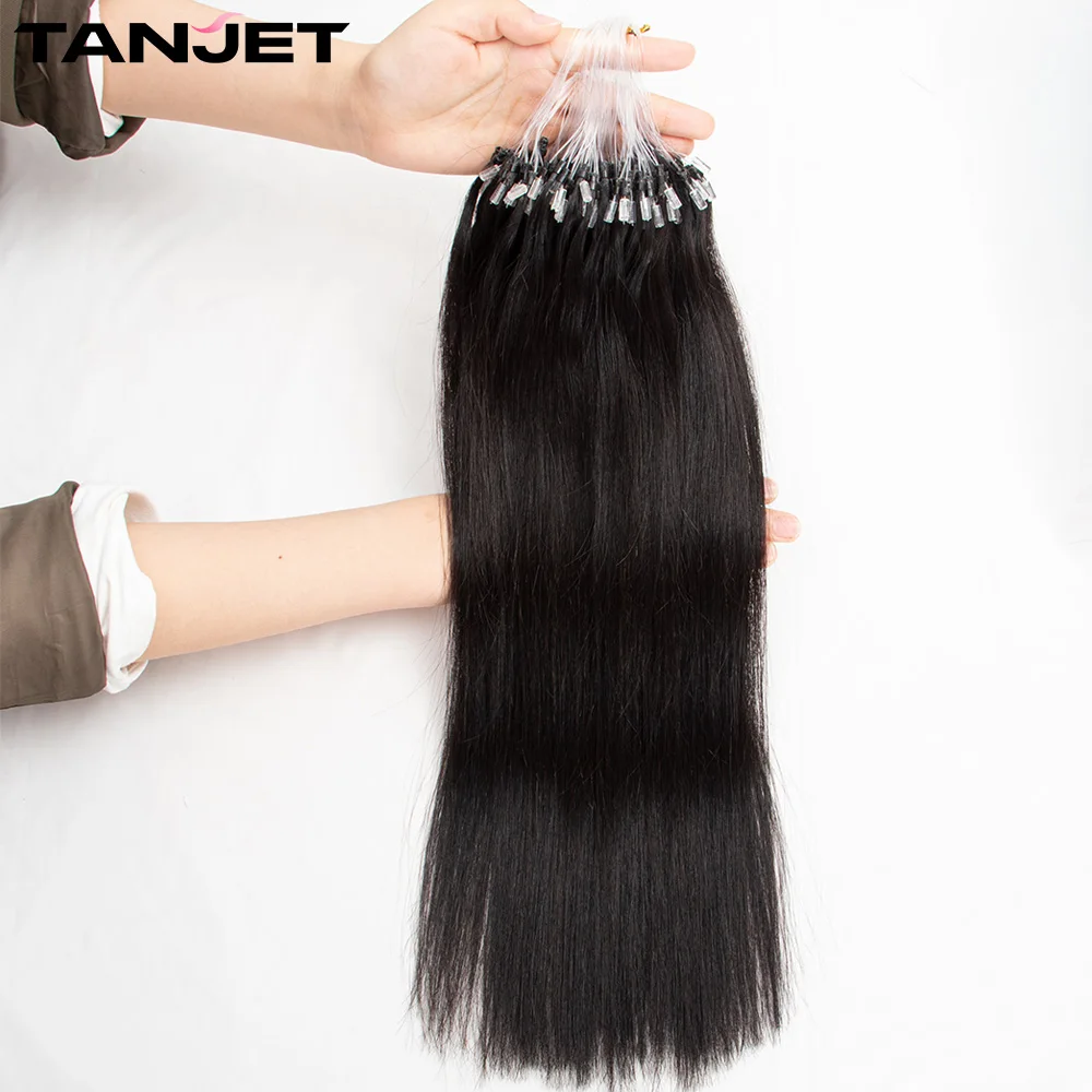 Long Straight Micro Ring Loop Hair Extensions Natural Black Silky Straight Virgin Hair Women Micro Links Human Hair Extensions