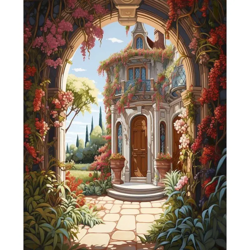 

RUOPOTY DIY Paint by Numbers for Adults and Beginners Kit Garden Villas Canvas Painting Wall Art For Personal Collection Gifts