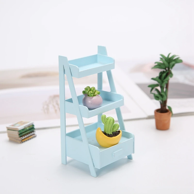 1/12 Dollhouse Miniature Mini Wood Shelf Flower Stand Simulation Dollhouse Furniture Accessories Kids Gift