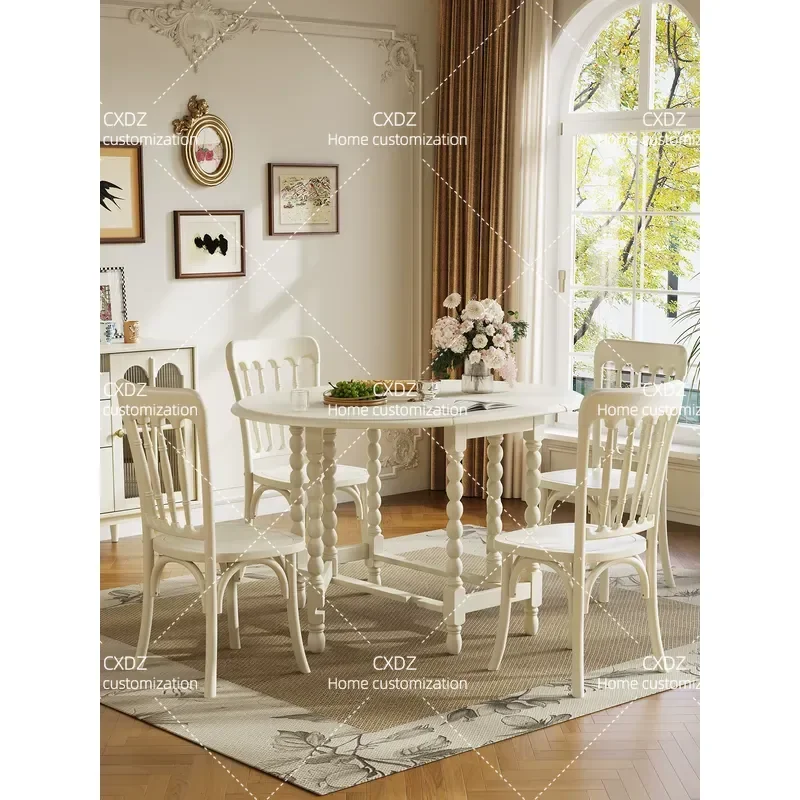 French Cream Style Folding Dining Table White Solid Wood Wall Mounted Space Saving Small Apartment Home Restaurant Furniture