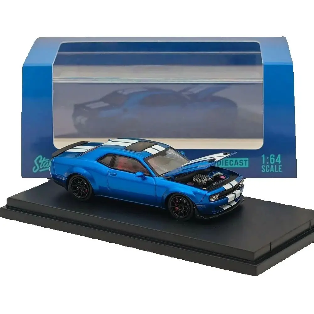 

SH 1/64 Challenger SRT Hellcat Muscle Sports Синяя литая под давлением модель автомобиля Миниатюрная коллекция игрушечных моделей транспортных средств