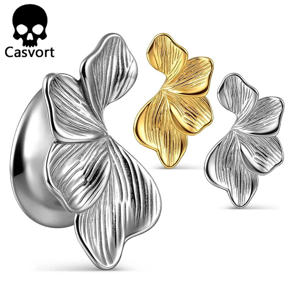 Casvort 2 Pezzi Tunnel e Plugs per Orecchie in Acciaio Inossidabile 316L, Dilatatori a Petalo di Fiore Irregolare, Gioielli Piercing Eleganti Boho