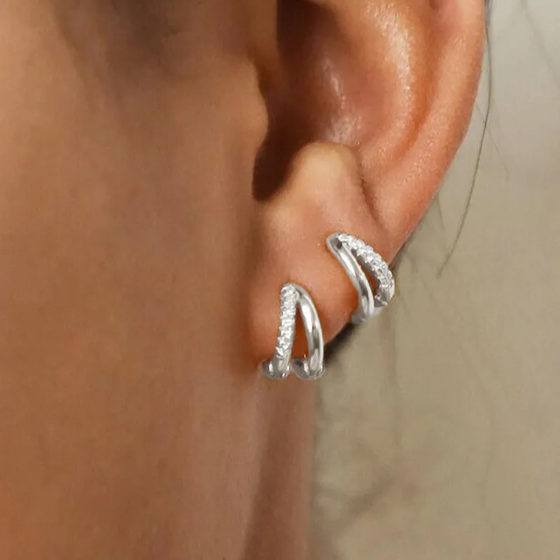 Europe Double Layered Zircon Hoop Earrings For Women Gold Silver Color Personality Punk Earring Party Jewelry Gifts image 2