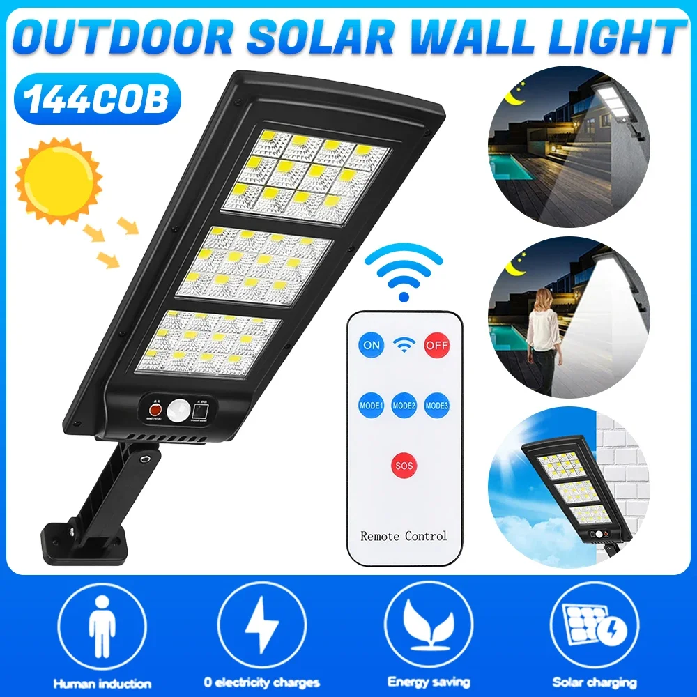 Imagem -04 - Outdoor Led Solar Light 144led Cob Commercial Street Light Lâmpada do Sensor de Movimento Crepúsculo para Dawn Road Lamp para Garagem