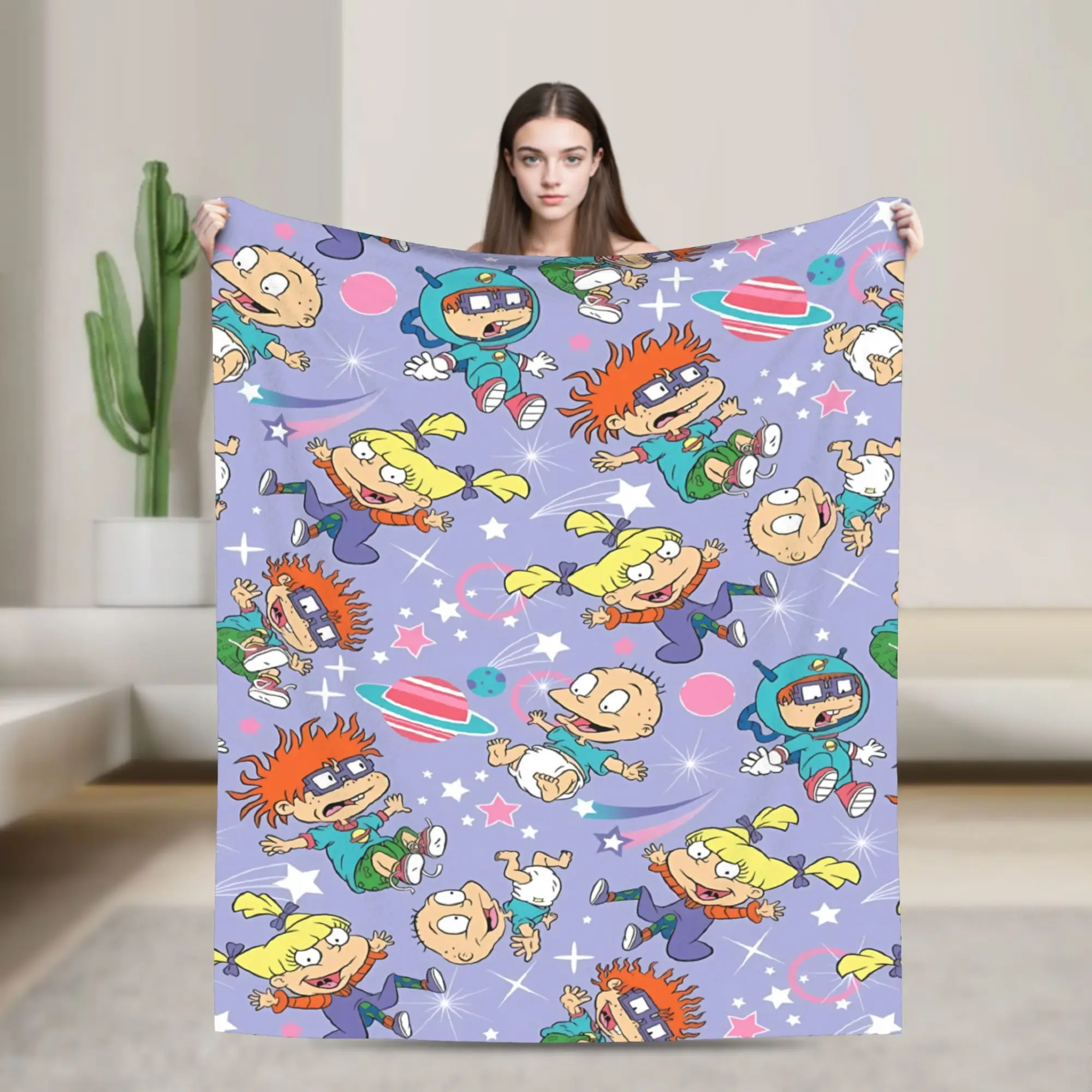 Soft Warm Blanket Picnic Rugrats 90s Revival Character  Throw Blanket  Flannel Bedspread For Living Room Funny Sofa Bed Cover
