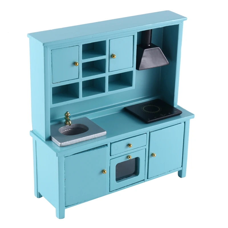 Armoire de cuisine moderne avec évier, four, hotte de gamme, cuisinière à induction, maison de courses, meubles, échelle 1/12