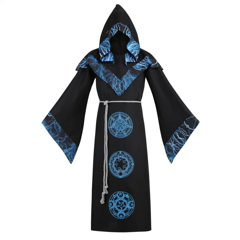 

Dark Wizard Robe - Medieval Witch Costume with Hooded Cape for Halloween Stage Performance, Gothic Cosplay