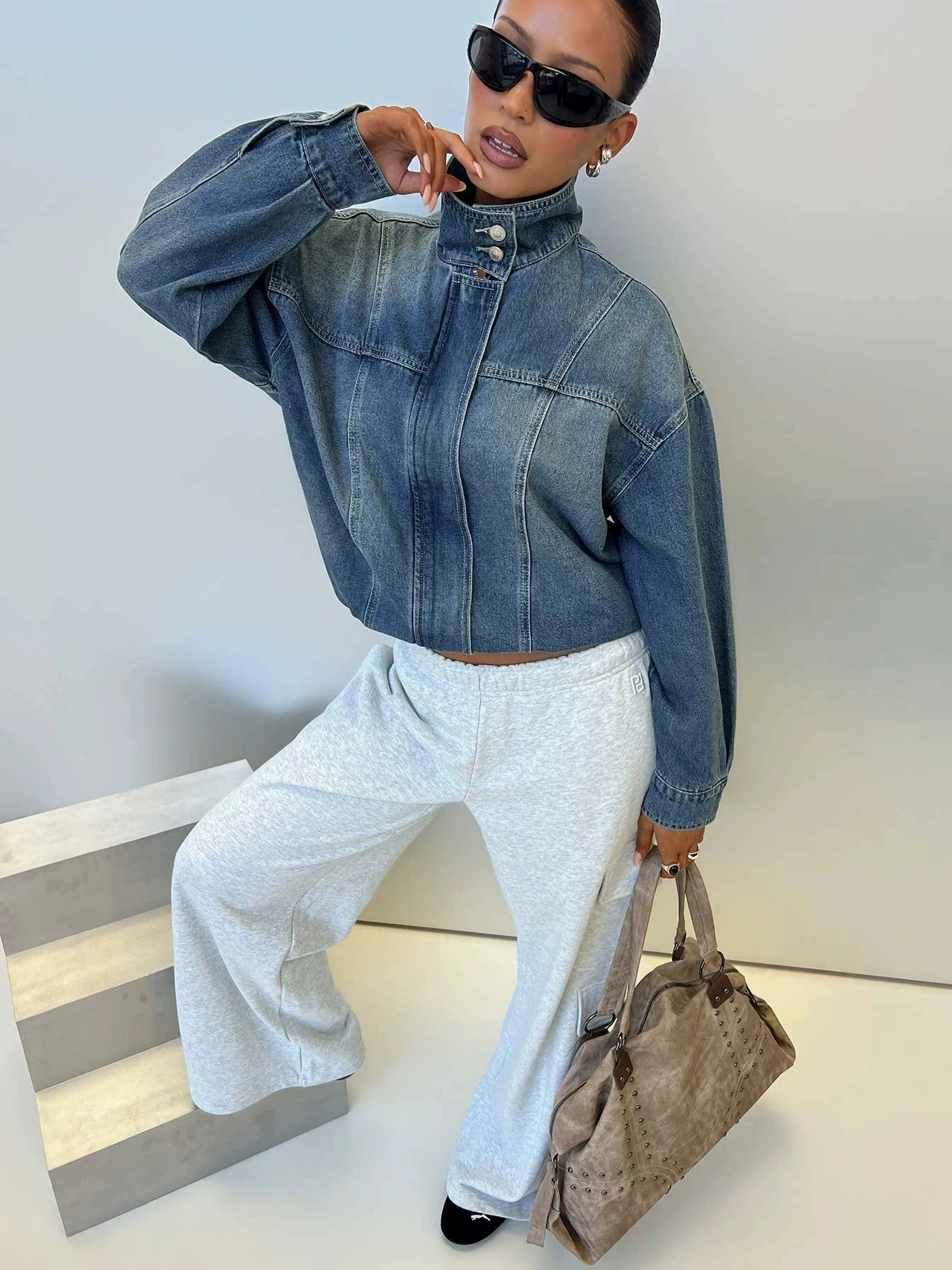 Herbstliche amerikanische Vintage-Damen-Jeansjacke mit Stehkragen, locker geschnitten, langärmelig, modisch, lässig, Streetwear, Winter-Jeansjacke – Detail 6