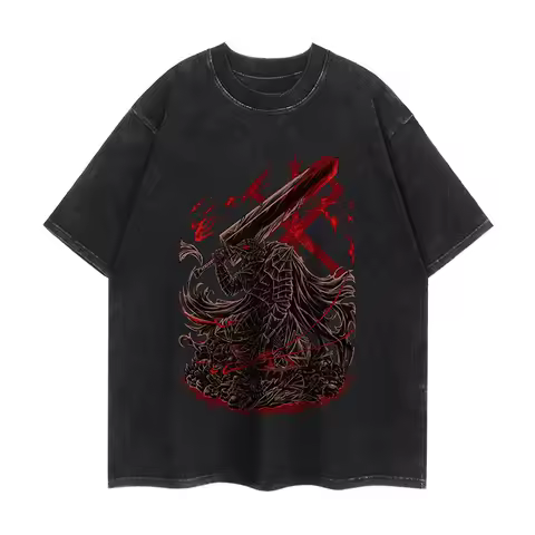 Anime Berserk T Shirt Vintage Washed T-shirts Oversized Streetwear Tops Black Tees Men Women Clothing Cotton Fashion Tshirt