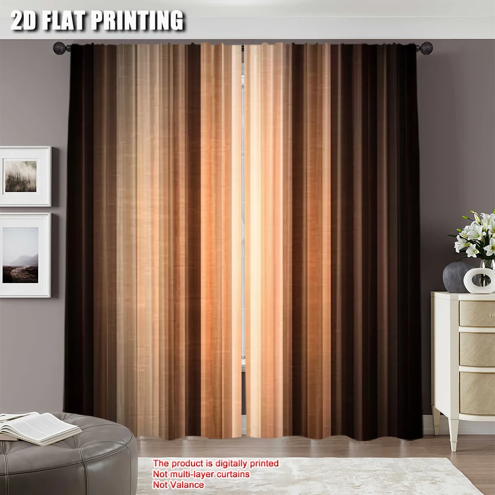 2Pcs Brown Curtain Bronze Copper Peach Tan Strip Farmhouse Rustic Vintage Modern Suitable For Bedroom Bathroom Living Room