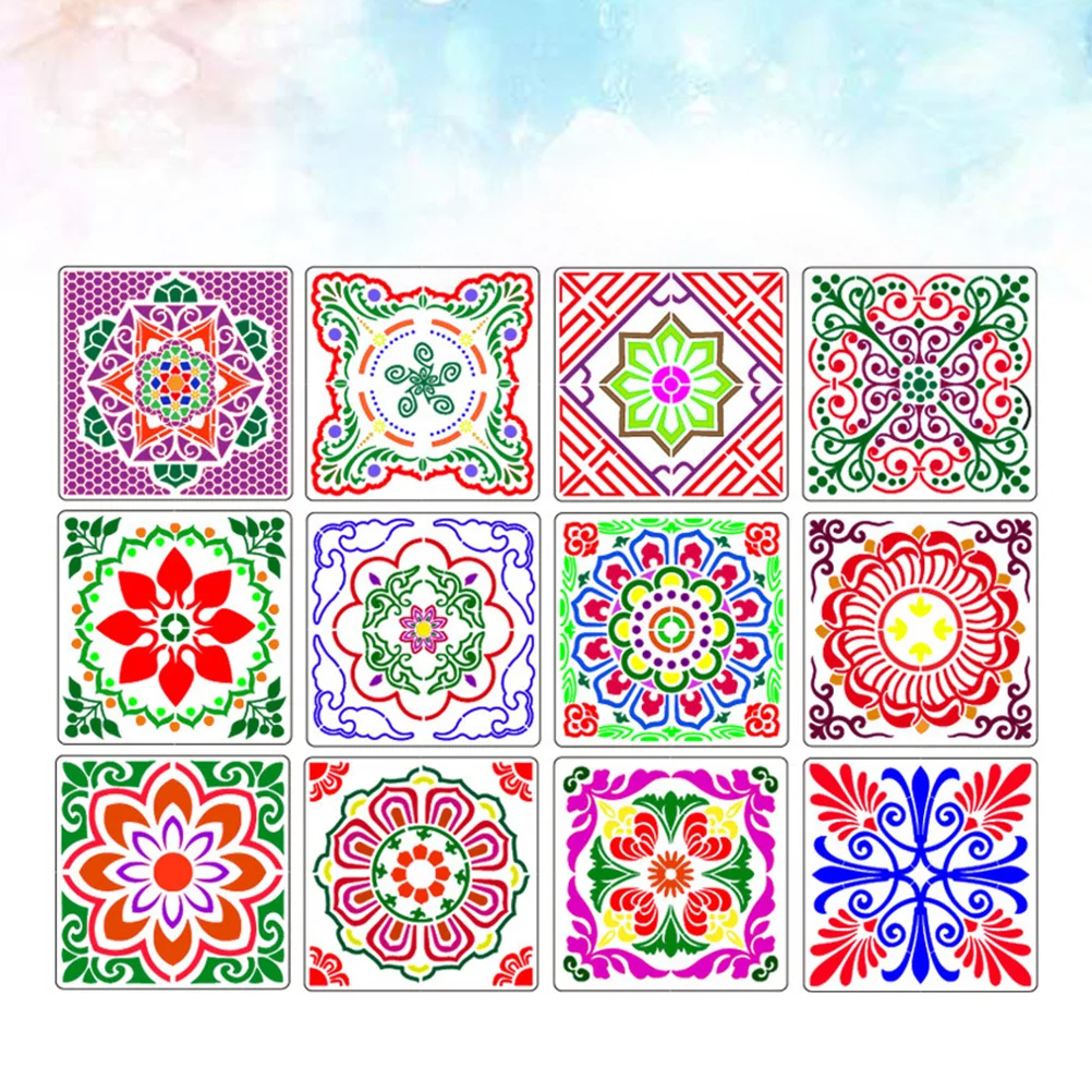 12Pcs Reusable Mandala Templates Spray Painting Moulds DIY Hollow out Stencils for Home Shop Random Style