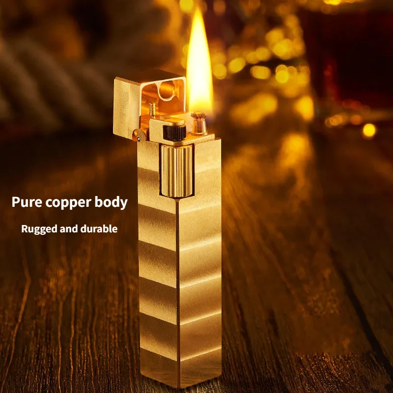 Creative Square Kerosene Lighter Pure Copper Retro Grinding Wheel Cigarette Lighter Personality Kerosene Lighter Men\'s Gift