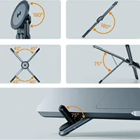 Support de téléphone magnétique portable et perche à selfie 3-en-1, trépied pliable pour iPhone, iPad, tablette, ordinateur portable, utilisation sur bureau 6
