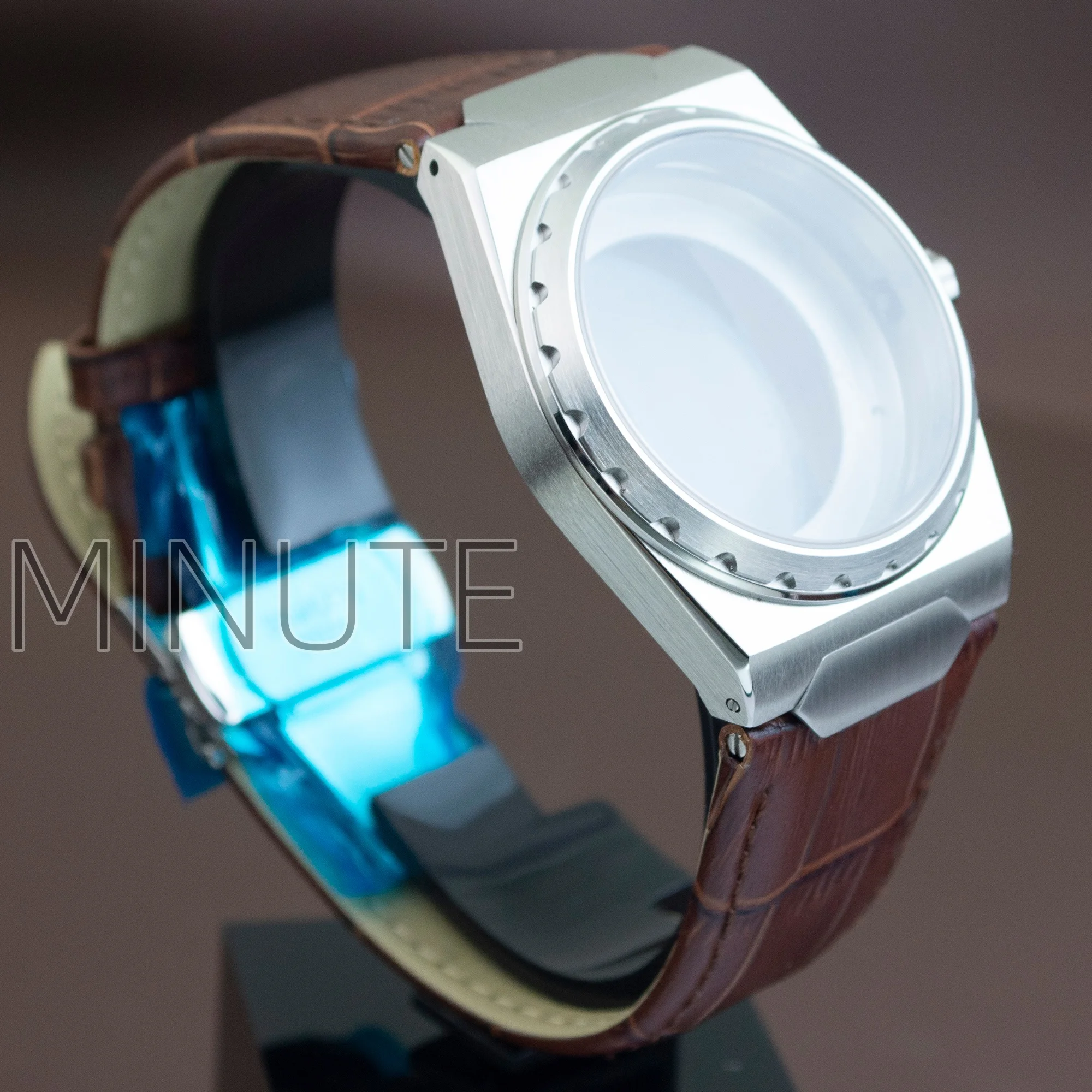 NH35 حالة حزام سوار جلد طبيعي الياقوت الزجاج الفولاذ المقاوم للصدأ ساعة الحال بالنسبة NH36 NH35 حركة VC222 الرجال حالة أجزاء