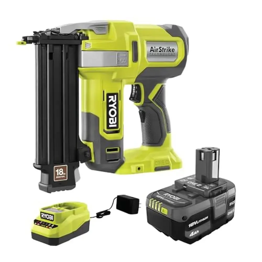 

18V Cordless AirStrike Brad Nailer Set with Lithium Ion Battery and Charger Compact Design and Tool-Free Adjustment