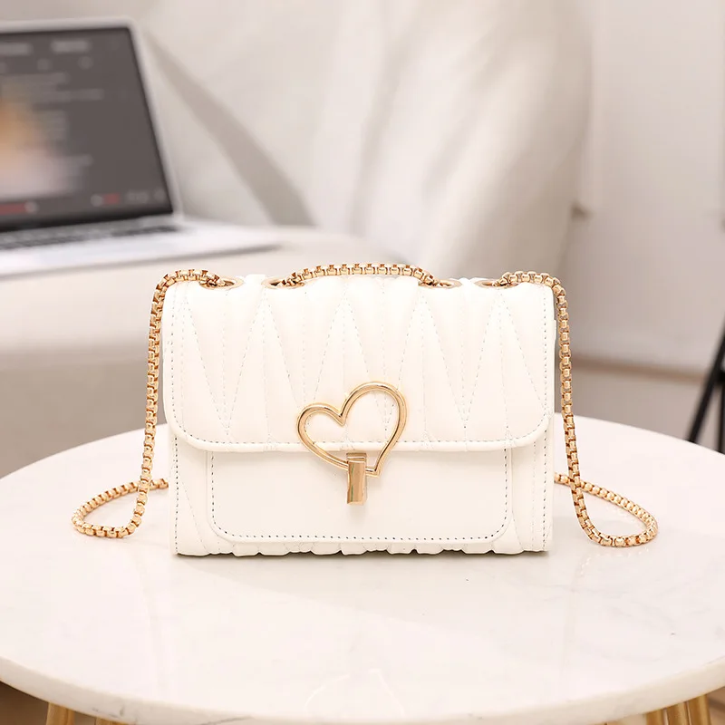 Love lock small bag 2024 trendy fashion Joker solid color rhombic embroidered slung high quality shoulder bag.