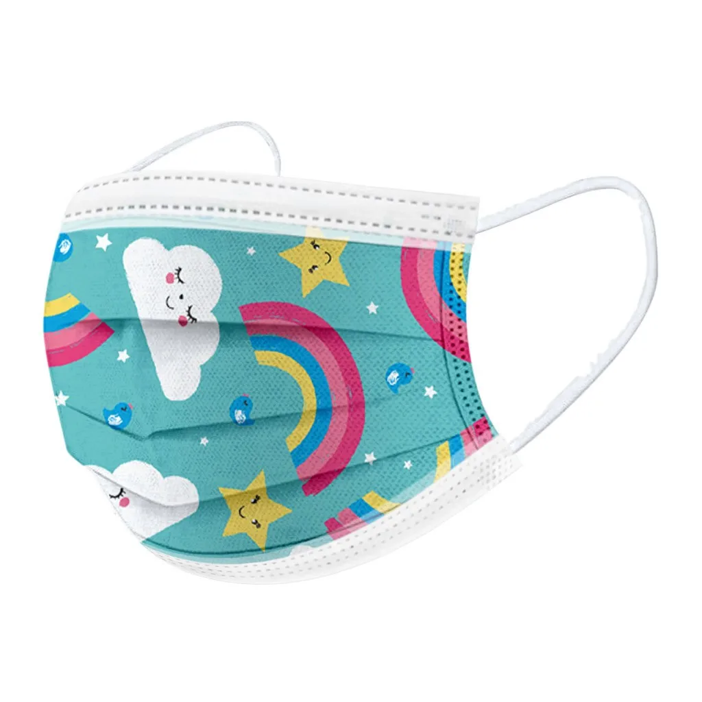 Children'S Mask Rainbow Series Combination Type Non-Positioning Printed Mask Five Types Of 10 Pcs Each Totaling 50 Pcs Practical
