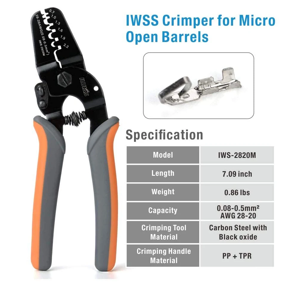 Iwiss IWS-2820M AWG28-20 Mini Micro Open Vat Krimptang Jam/Molextyco/Jst Terminals En Connectoren Mini Hand Crimper Tool