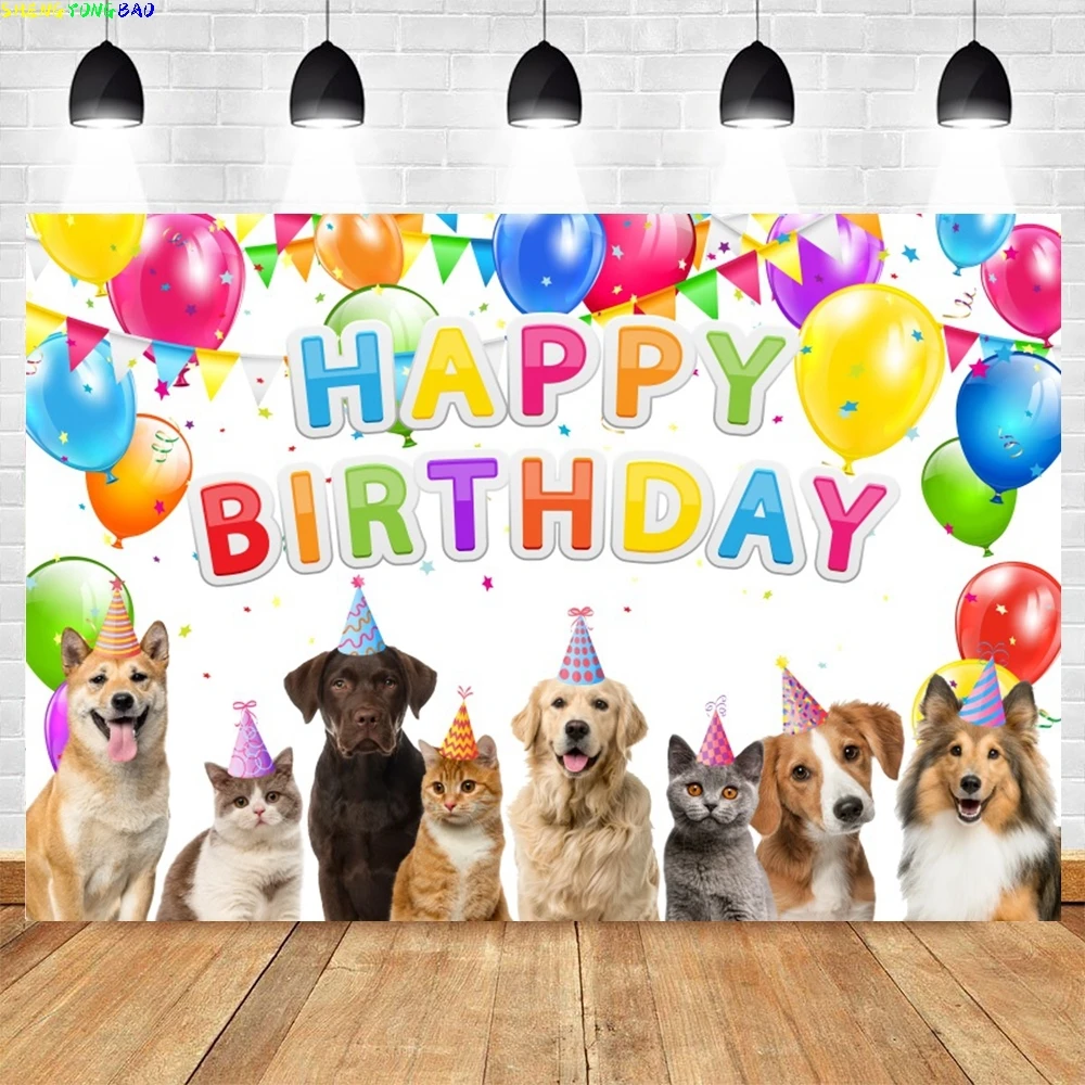 Pet Shop Theme Photography Backdrop Animal Cartoon Cats Dog Paw Happy Birthday Party Decor Banner Background Photo Studio Props