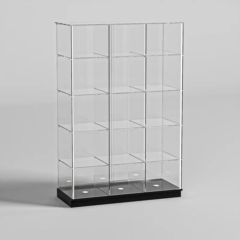 custom.Easy assemble multi-layers glass frameless mdf stand full cabinets jewelry display glass showcase