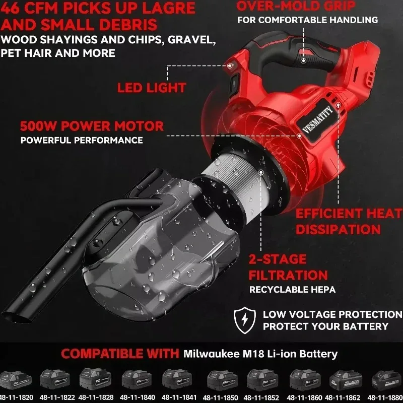 Cordless Handheld Vacuum Cleaner Portable Vehicle Mounted Floor Cleaner Household Power Tools Fit Milwaukee  Battery - view 5