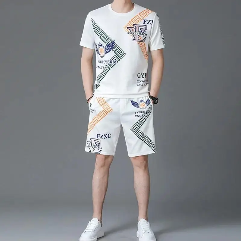 

Повседневный костюм, мужской летний топ с короткими рукавами и шорты с принтом, комплект из 2 предметов, спортивная одежда с принтом, модная и модная
