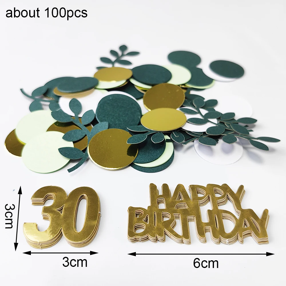 100 Stück Happy 30/40/50/60th Geburtstag Konfetti grüne Goldfolie Konfetti Dekor für 30th 40th 50th 60th Geburtstag Party Tischdekorationen – Detail 3
