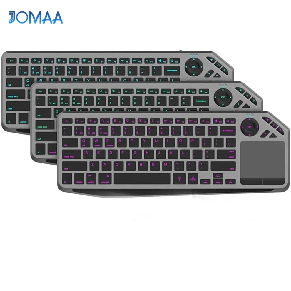 2.4G Wireless Bluetooch Dual Mode Connection TV Keyboard with Touchpad Media Control Multimedia Rechargeable Backlit Keyboard
