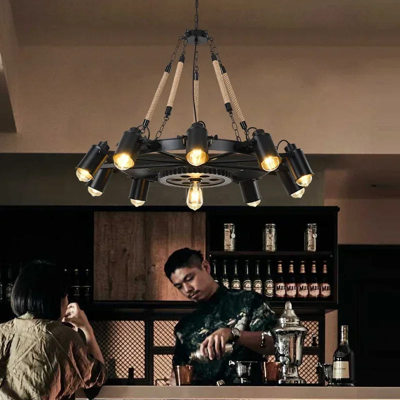 

SANDYHA Retro Industrial Hemp Rope Pendant Light LED Chandelier Spotlight Perfect for Bedroom Living Room Dining Room Home Decor