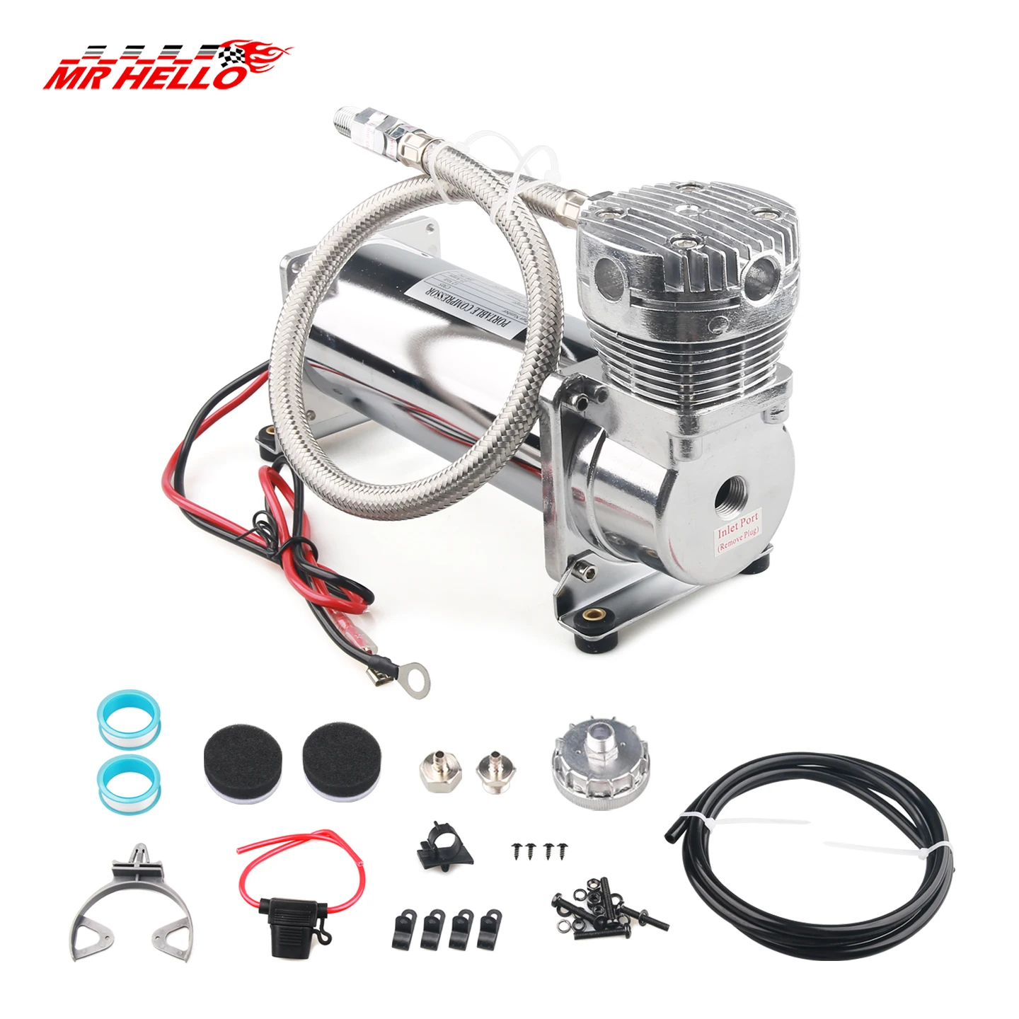 1/4 Npt 200PSI 480C 12V Luchtvering Compressor Pomp Kit Chroom ضاغط محمول