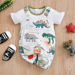 Newborn Summer Dinosaur Printed Clothes 0-18 months Baby Soft Short Sleeve Print Baby Boy Girl Clothing Cartoon Lovely Preschool