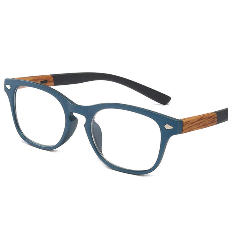 Wood Grain Reading Glasses for Men Women Fashion Retro Unbreakable Optical Magnifying Presbyopic Readers Glasses Full Rim Blue