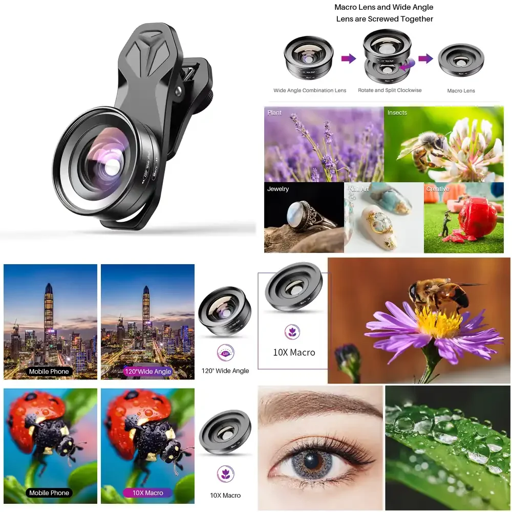 APL HB2IN1WM HD Clear 2 in 1 Kit 120 Degree Wide Angle 15X Macro