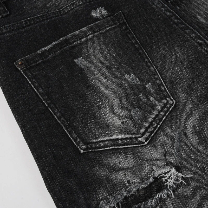 

Мужские джинсы Y2K Street Designer Fashion: ретро, черные, серые, стрейч, слим-фит, рваные, брендовые, винтажные, из денима, высокое качество