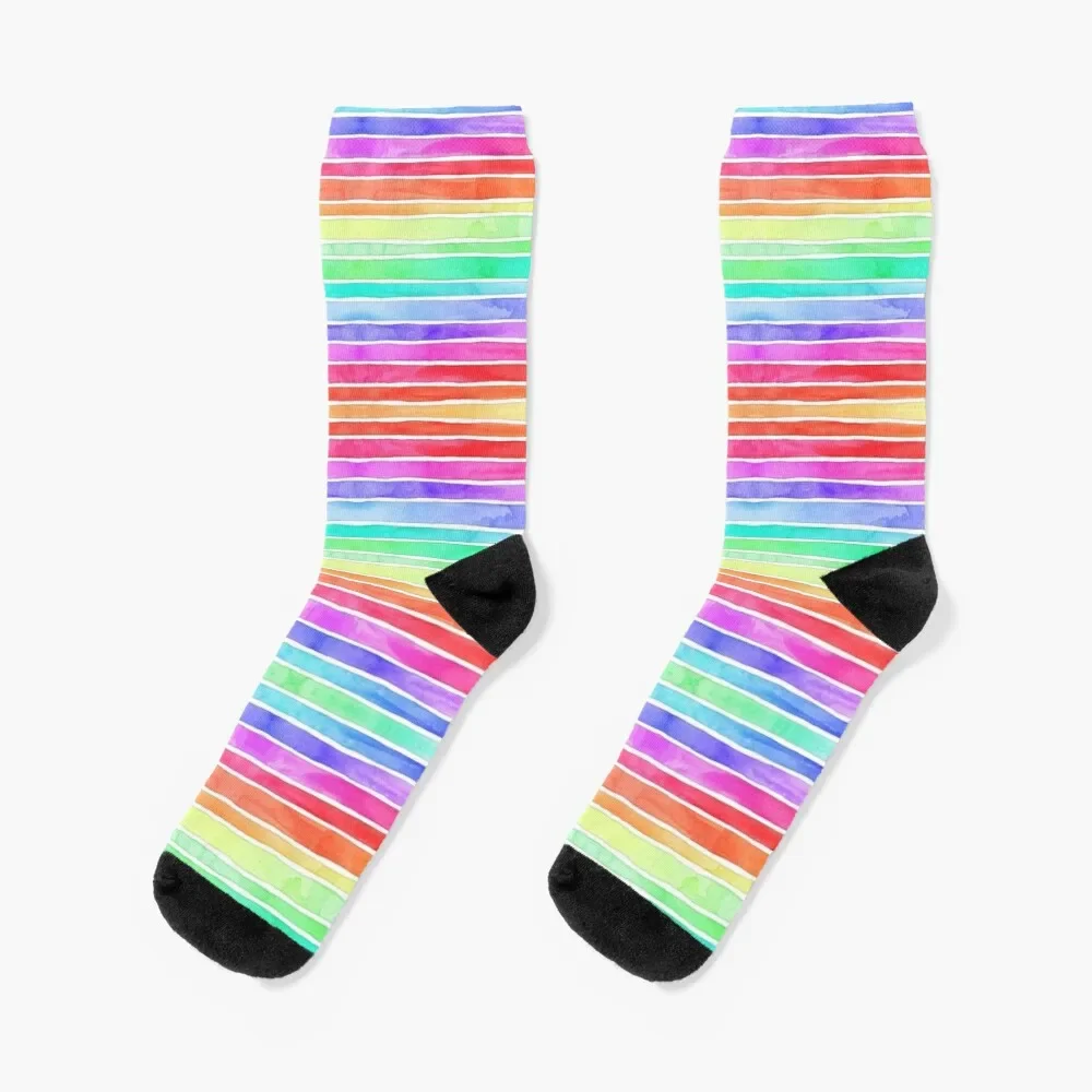 Ever So Bright Rainbow Stripes Socks warm winter Soccer happy sheer Male Socks Women's