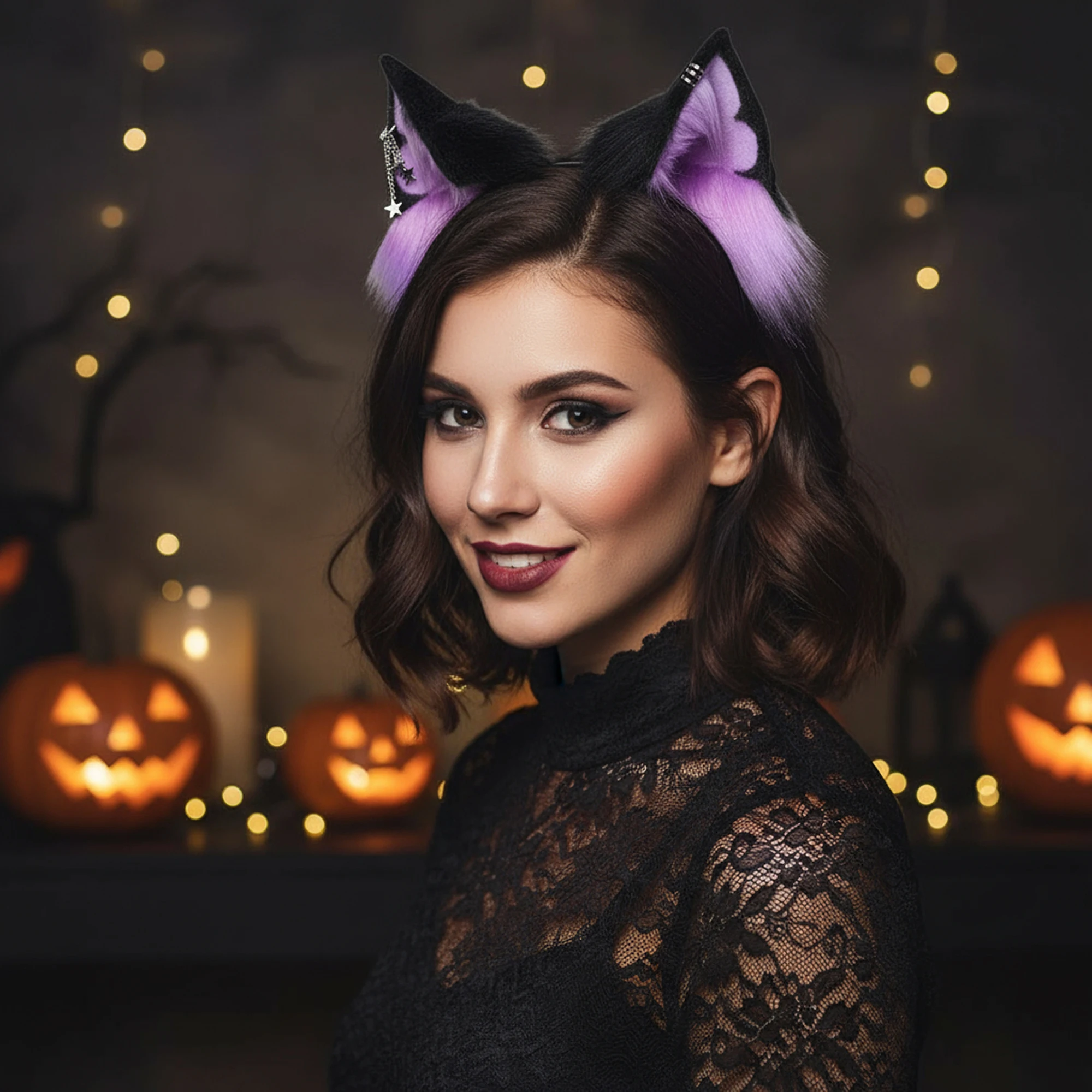 عصابة رأس على شكل آذان قطة سوداء للنساء، إكسسوارات شعر لطيفة للهالوين للحفلات التنكرية، تلبيس خوذة ممتعة ومرحة #2