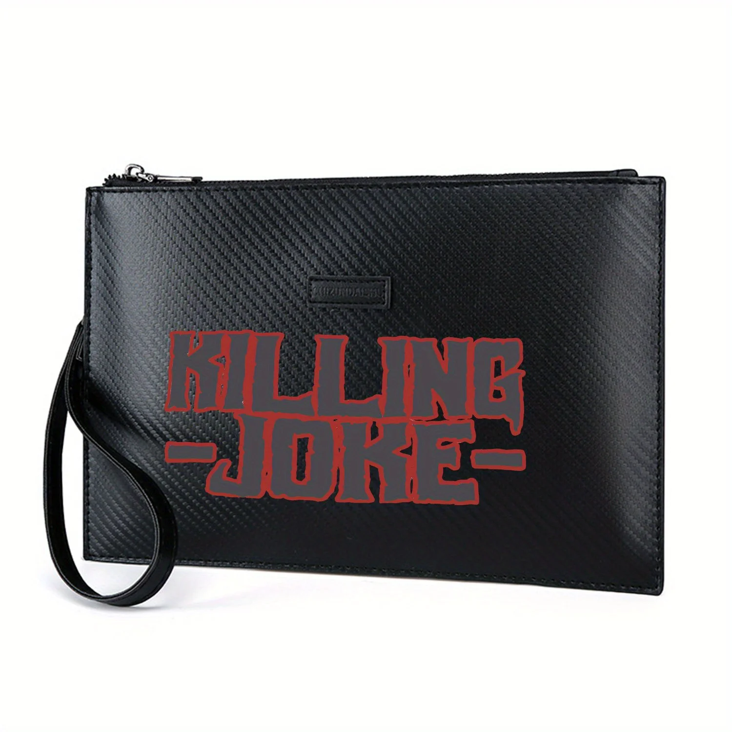 Lettere grigie, contorno rosso, sfondo nero. Elegante borsa da uomo in PU stampata alla moda e pratica per il trasporto quotidiano