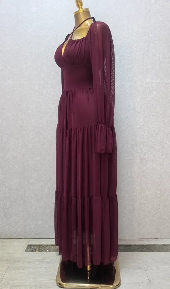 CM.YAYA 2026 Fall Winter Women Long Sleeve Slash Neck Long Maxi Dress Slim Evening Birthday Trendy Sexy Vacation Party Dresses