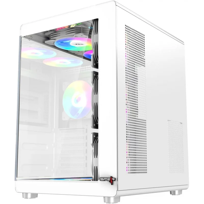 حافظة ألعاب متوسطة البرج - زجاج مقسى، تتضمن مراوح ARGB مقاس 6 × 120 مم ومحور مروحة ARGB ذو 10 منافذ مع جهاز تحكم عن بعد، ودعم ATX/M-ATX/ITX،