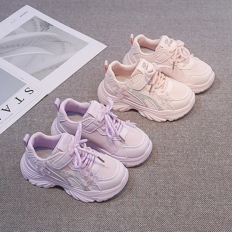 Kids Sneakers Thick Soft Sole Girls Princess Shoes Mesh Breathable 2026 Brand New Children Casual Shoes Sweet Flowers