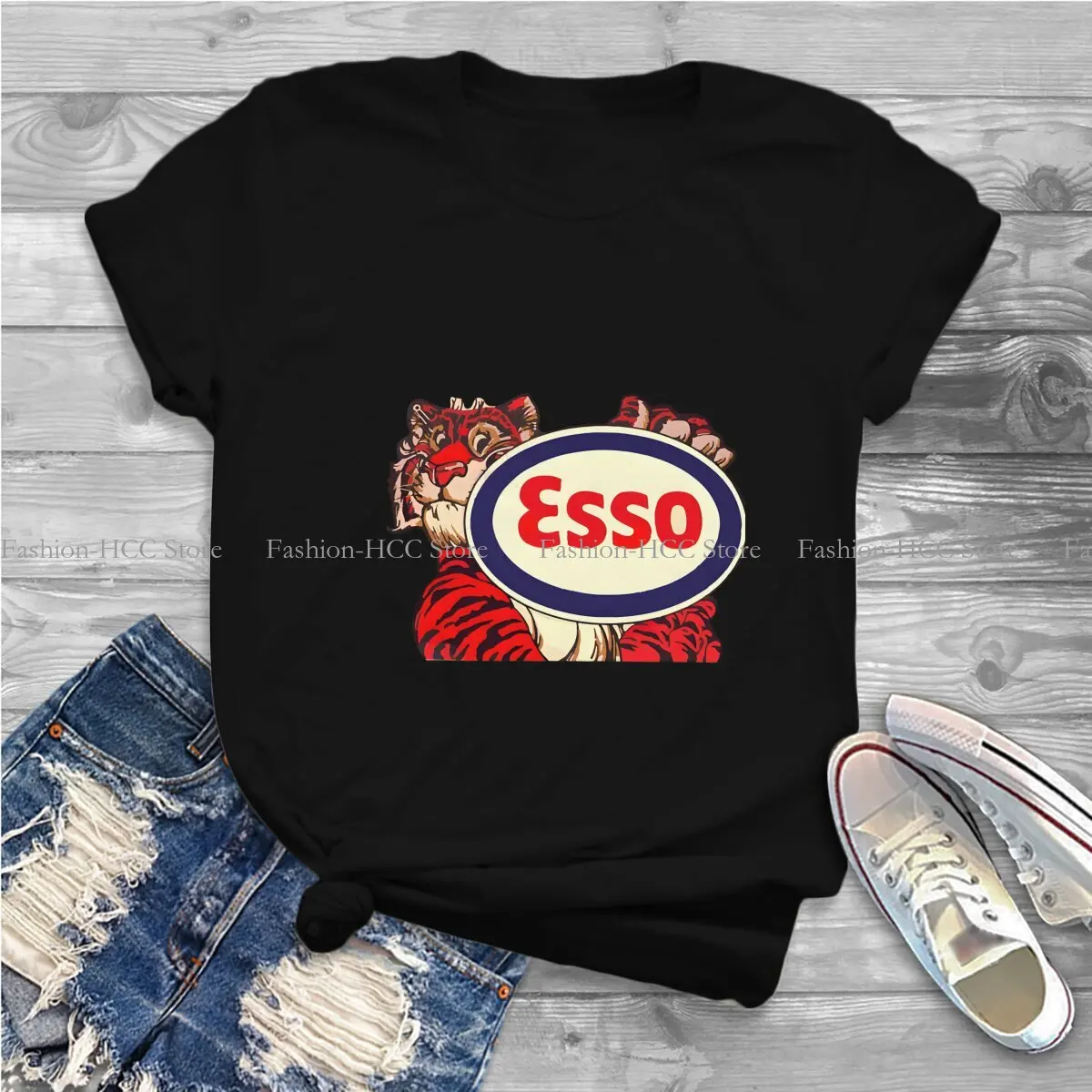 Picture 3: Esso O Neck Polyester TShirt Tiger Basic T Shirt Woman's Clothes Individuality