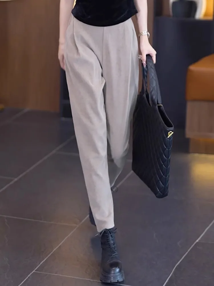 Casual harembroek voor dames, hoge taille, Europees katoenfluweel, slim fit, herfst, nieuw, Sle Commute Sle ket Detail