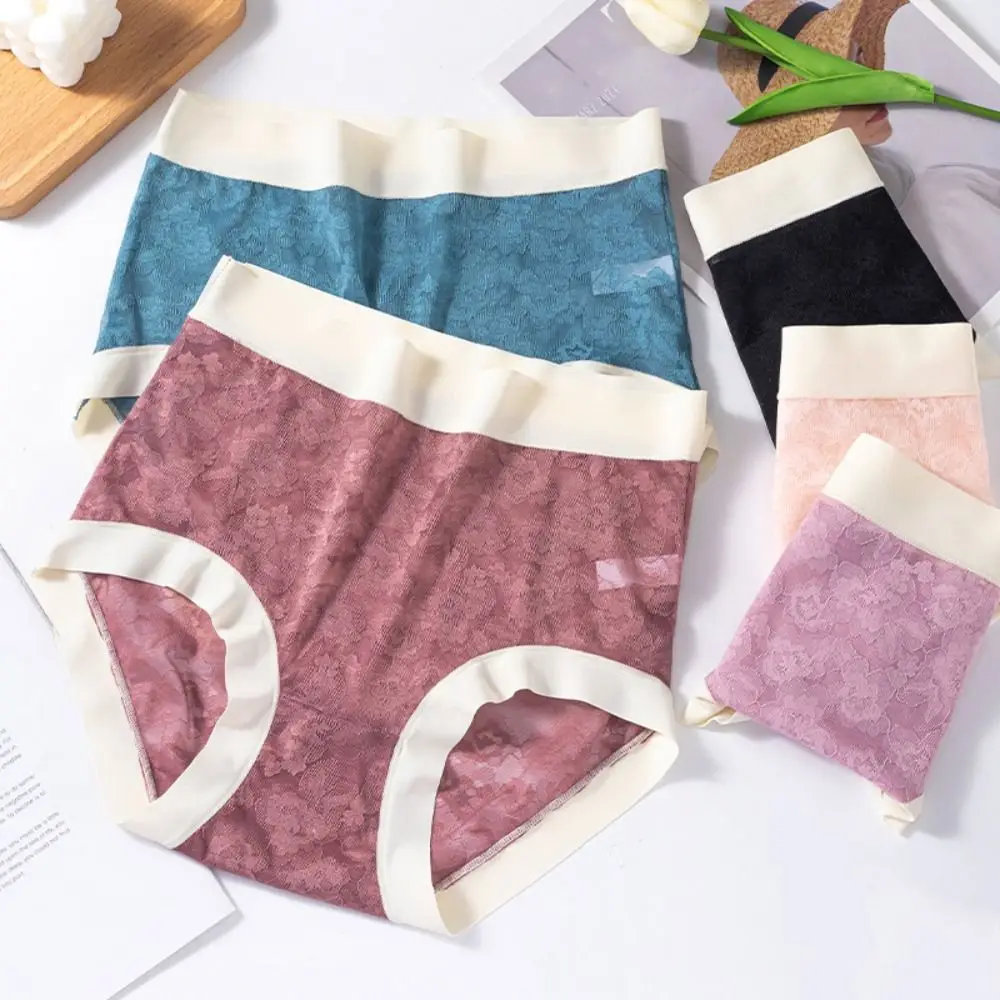 مريحة الحرير الجليد سراويل داخلية نسائية من الدانتيل النساء رقيقة جدا عالية الخصر شبكة زهرة ملخصات كبيرة الحجم تنفس سلس الملابس الداخلية يوميا
