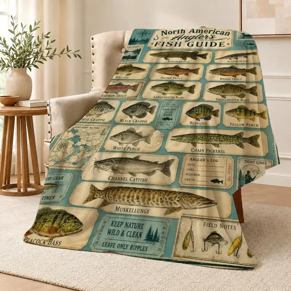 Flannel Sport Fish Outdoor Fishing Athletic Pattern Design Throw Soft Flannel Throw Blanket Warm for Couch Bed Sofa Cozy Gift