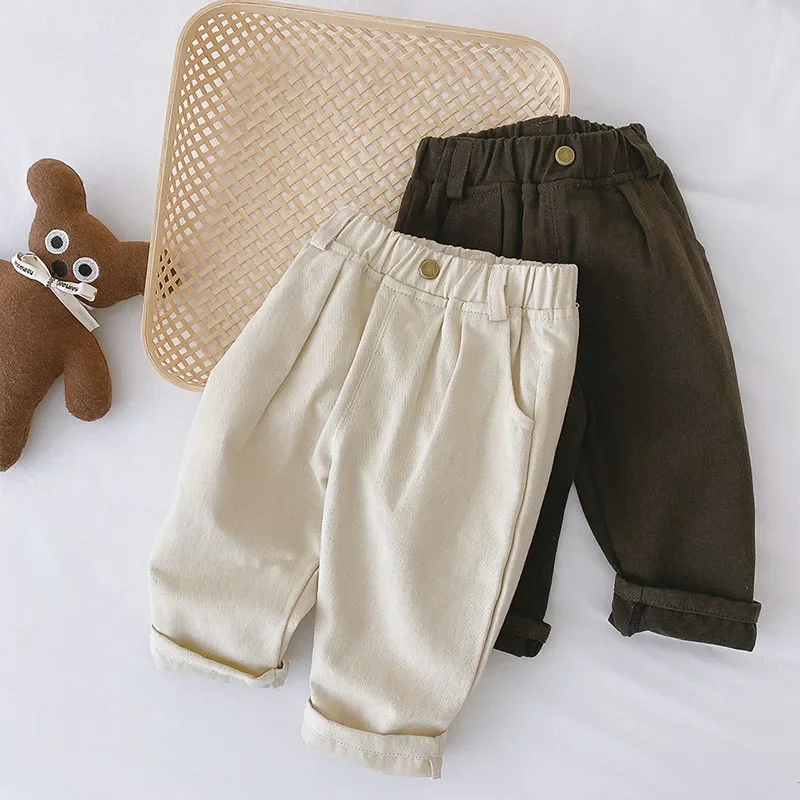 2026 Spring New Solid Casual Kids Baby Pants Elastic Waist Straight Pants for 0-5Y Boys Girls Trousers 2