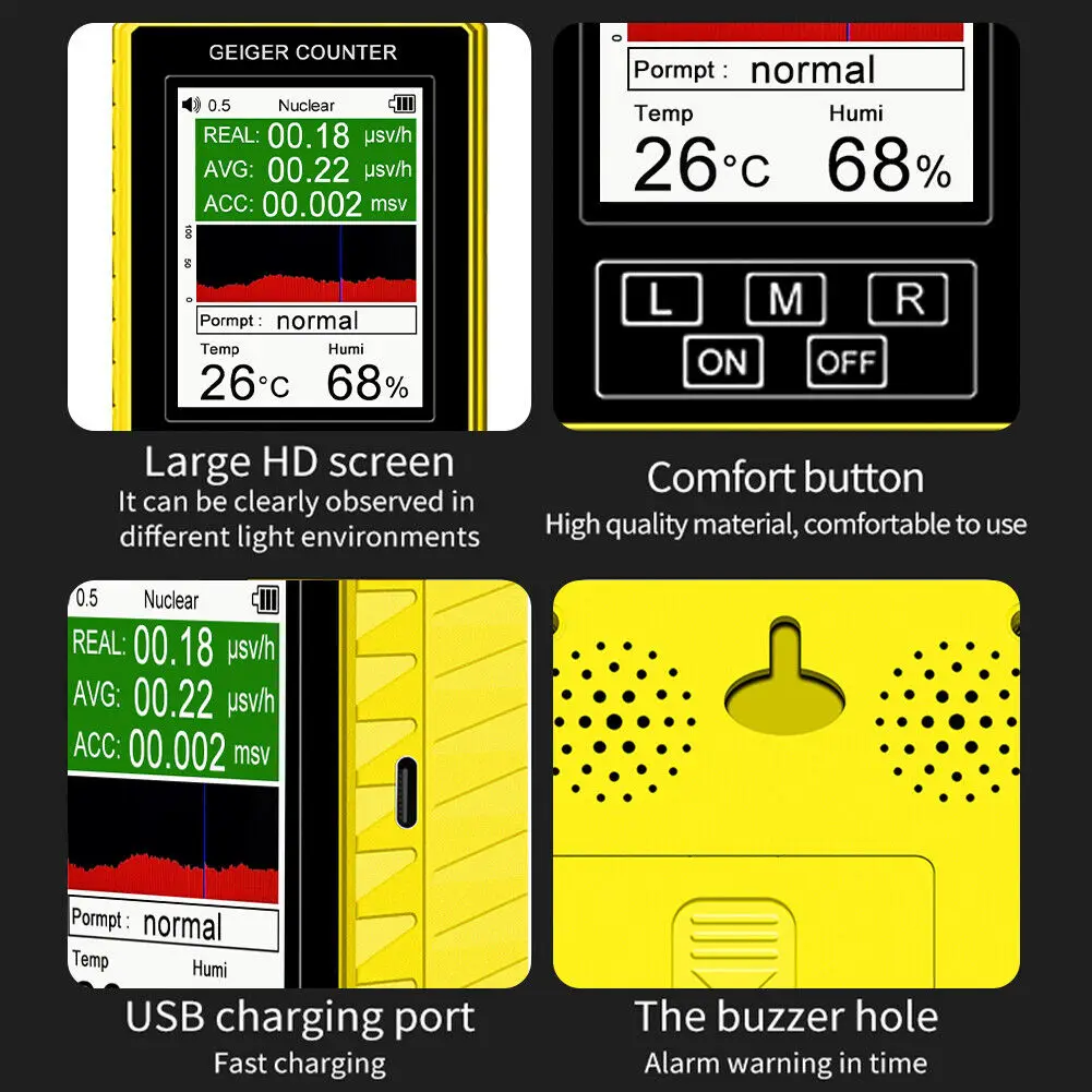 BR-9C Detektor Nuklir Radiasi Elektromagnetik Portabel 2-In-1 EMF Meter Penguji Konter Geiger Fungsional Penuh